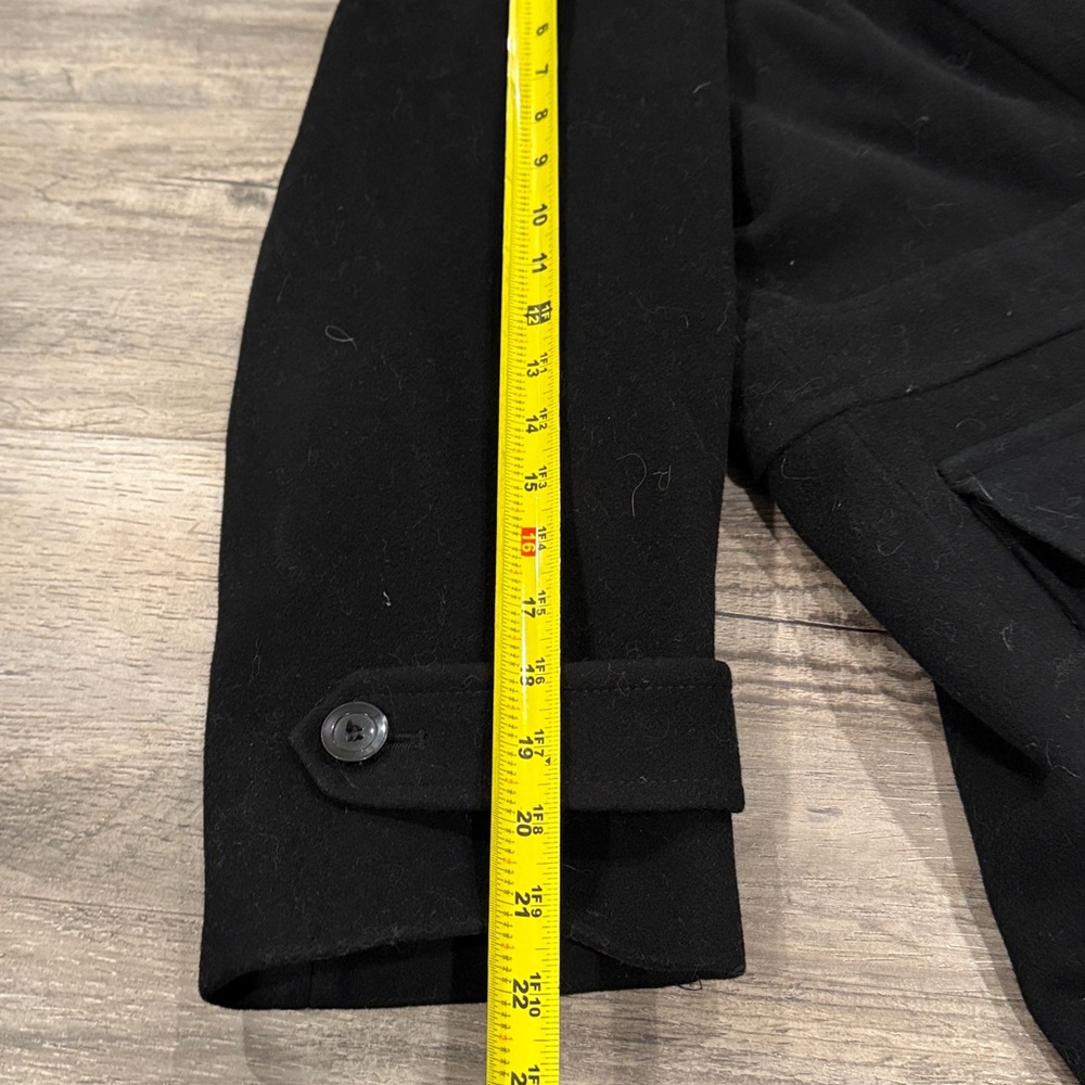 MARC New York Coat Coyote Fur Trimmed Hooded Black Wool Cashmere Coat Size XL - Picture 10 of 12